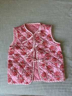 Pink Quilted Floral Tie-Front Vest